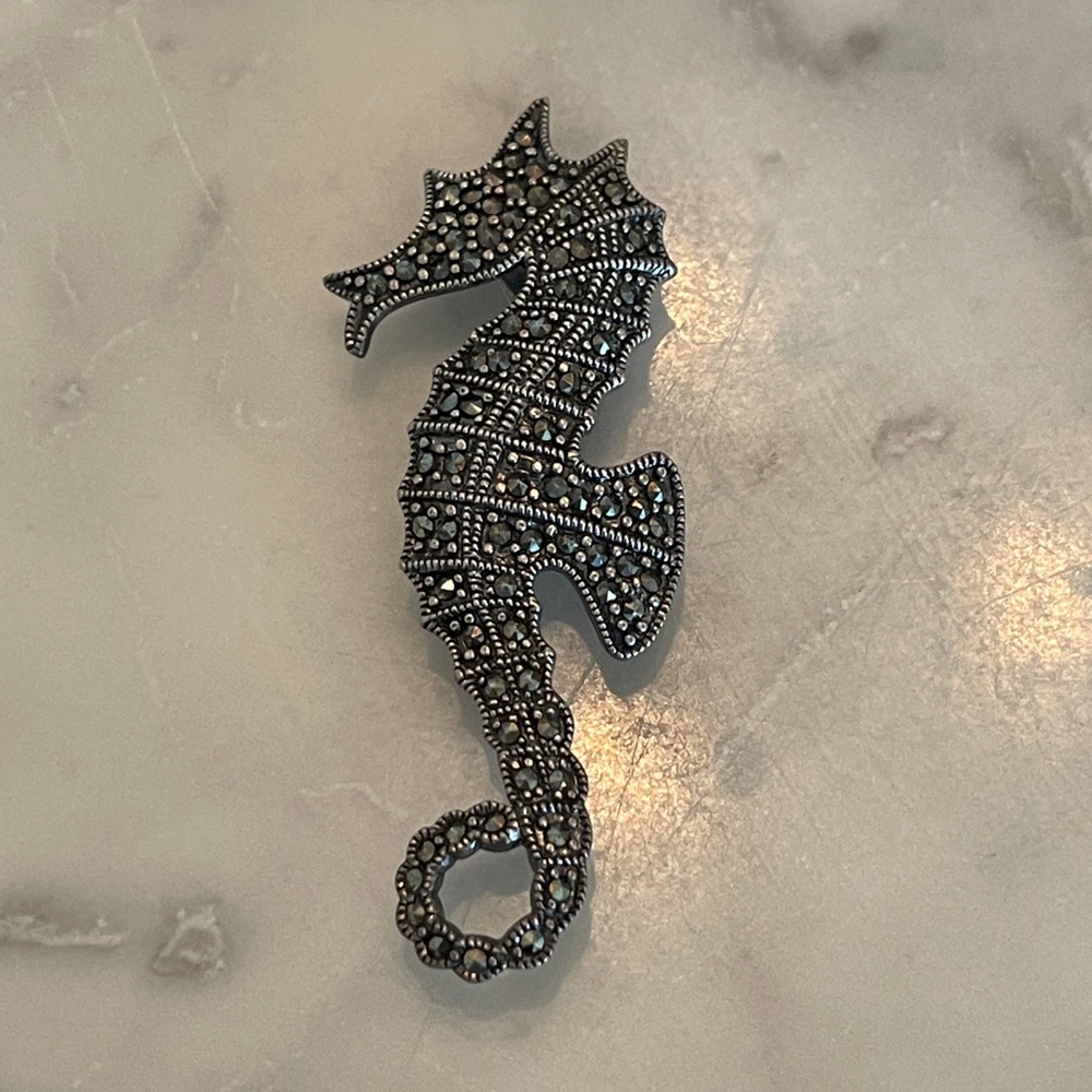 Vintage Silver & Marcasite Seahorse Brooch
